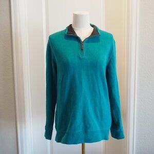 Lands' End Teal Quarter Zip Long Sleeve Jacket Size Small 100% Cotton